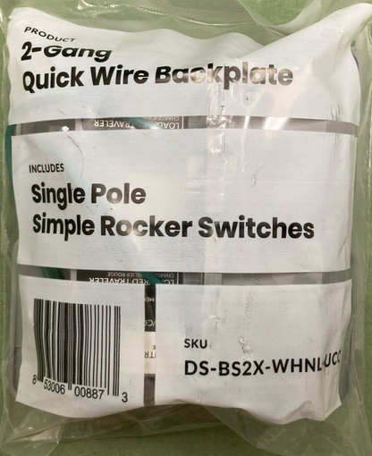 NEW DEAKO DS-BS2X-WHNL-UCQ SWITCH 2-GANG QUICK WIRE BACKPLATE SINGLE POLE