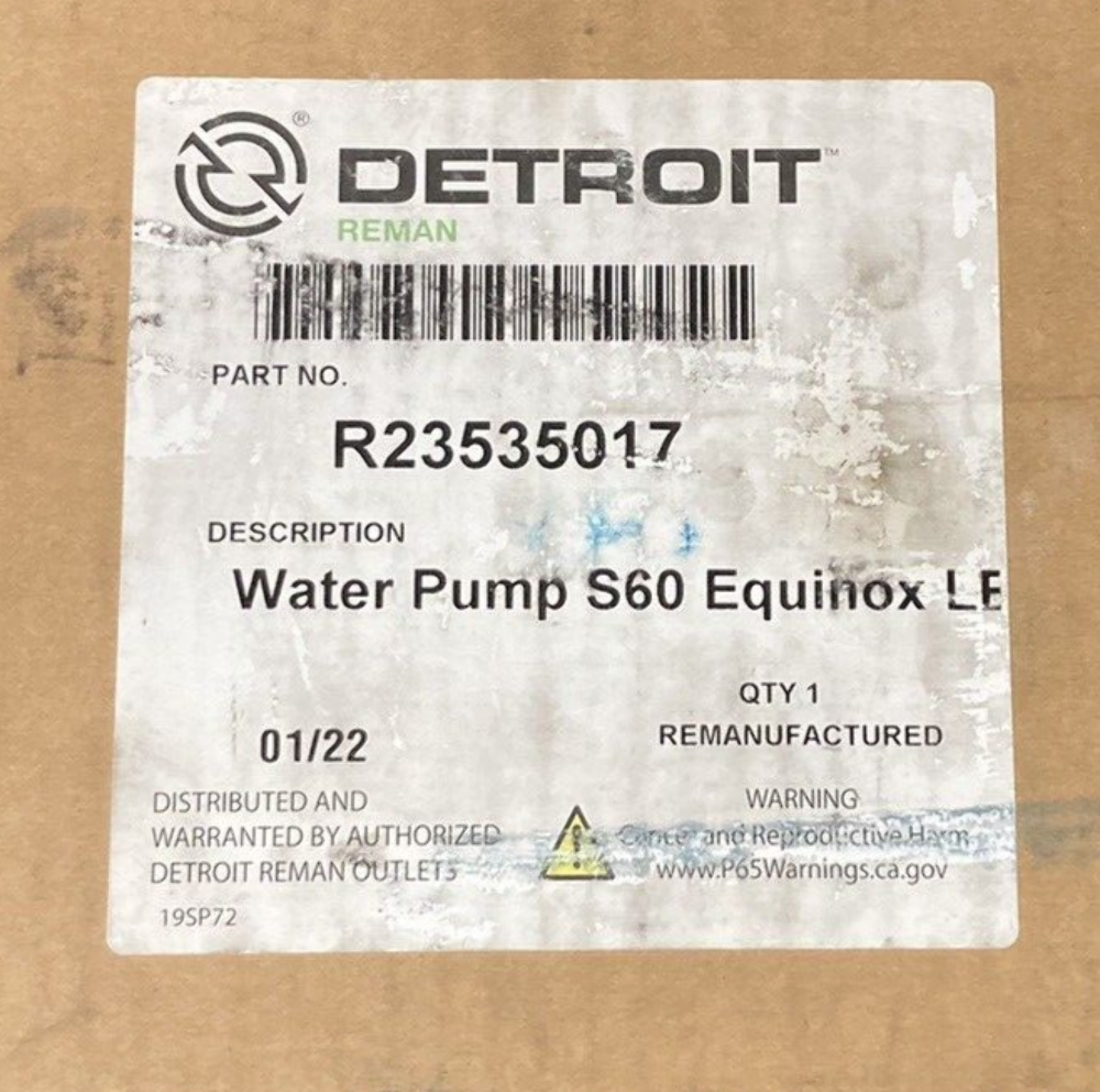 NEW DETROIT R23535017 WATER PUMP S60 EQUINOX W/ MOUNTING O-RINGS