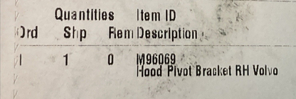 NEW GENUINE VOLVO M96069 Hood Pivot Bracket RIGHT