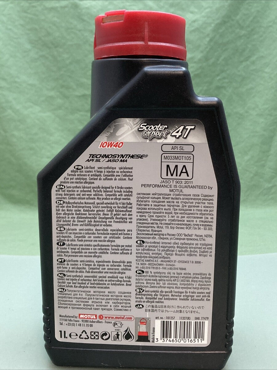 NEW MOTUL 101257 4T MA 10W40 SCOOTER EXPERT TECHNOSYNTHESE MOTOR OIL