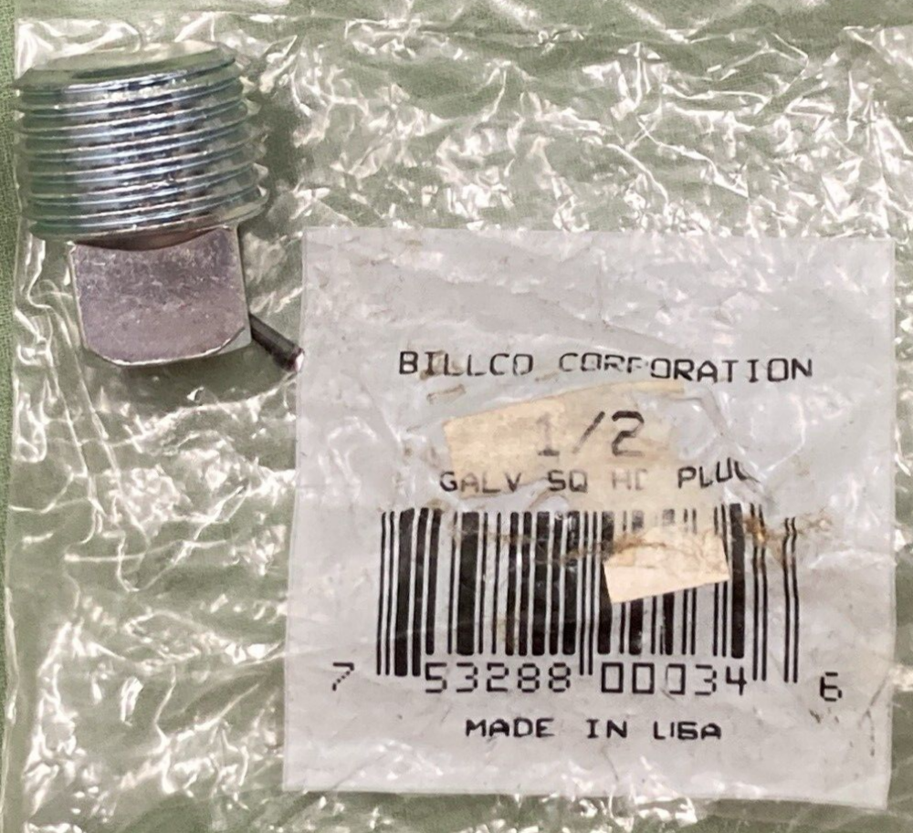 NEW GENUINE BILLCO PLUG 1/2 GALVANIZED SQUARE HEAD