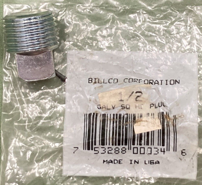 NEW GENUINE BILLCO PLUG 1/2 GALVANIZED SQUARE HEAD