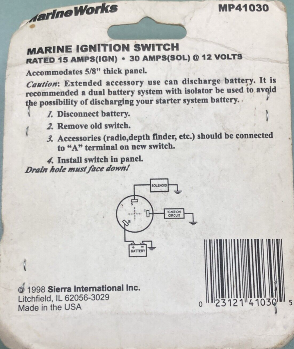 NEW GENUINE MARINEWORKS MP41030 IGNITION SWITCH "OFF-ON-START" W/ 2 KEYS