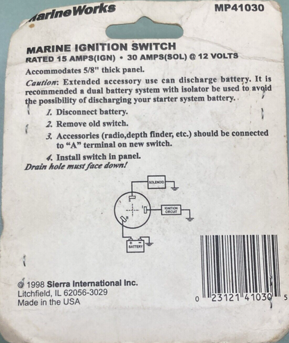 NEW GENUINE MARINEWORKS MP41030 IGNITION SWITCH "OFF-ON-START" W/ 2 KEYS