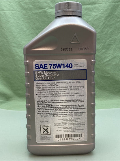 NEW GENUINE BMW 07510395257 MOTORRAD SUPER SYNTHETIC GEAR OIL GL-5 SAE 75W140