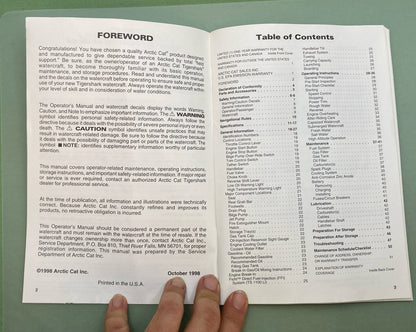 NEW GENUINE TIGERSHARK 2255-992 MANUAL, OPER-99 TIGERSHARK (ALL MODELS)