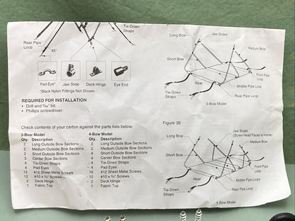 NEW ATTWOOD BIMINI TOP 4-BOW MODEL, INCOMPLETE KIT