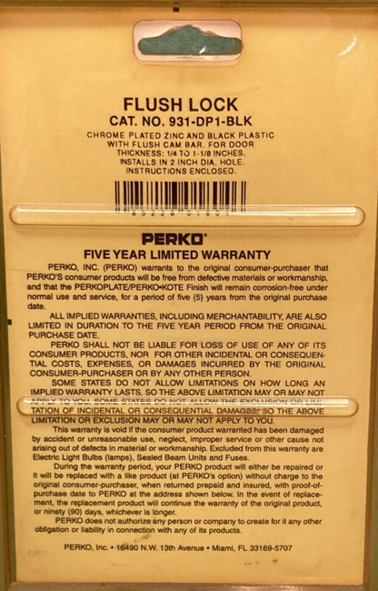 NEW GENUINE PERKO 931-DP1-BLK  Black Surface Mount Flush Lock w/ Keys