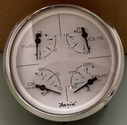 NEW GENUINE FARIA 75474 5" Chesapeake White Multi Gauge Fuel Oil Water Volt