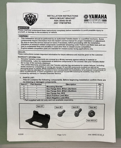 NEW GENIUNE YAMAHA ABA-3B482-00-00 WINCH MOUNT BRACKET
