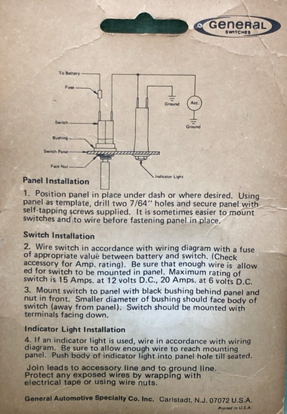 NEW GENERAL SWITCHES 21180 TOGGLE SWITCH PANEL 1-HOLE WOOD GRAIN STEEL