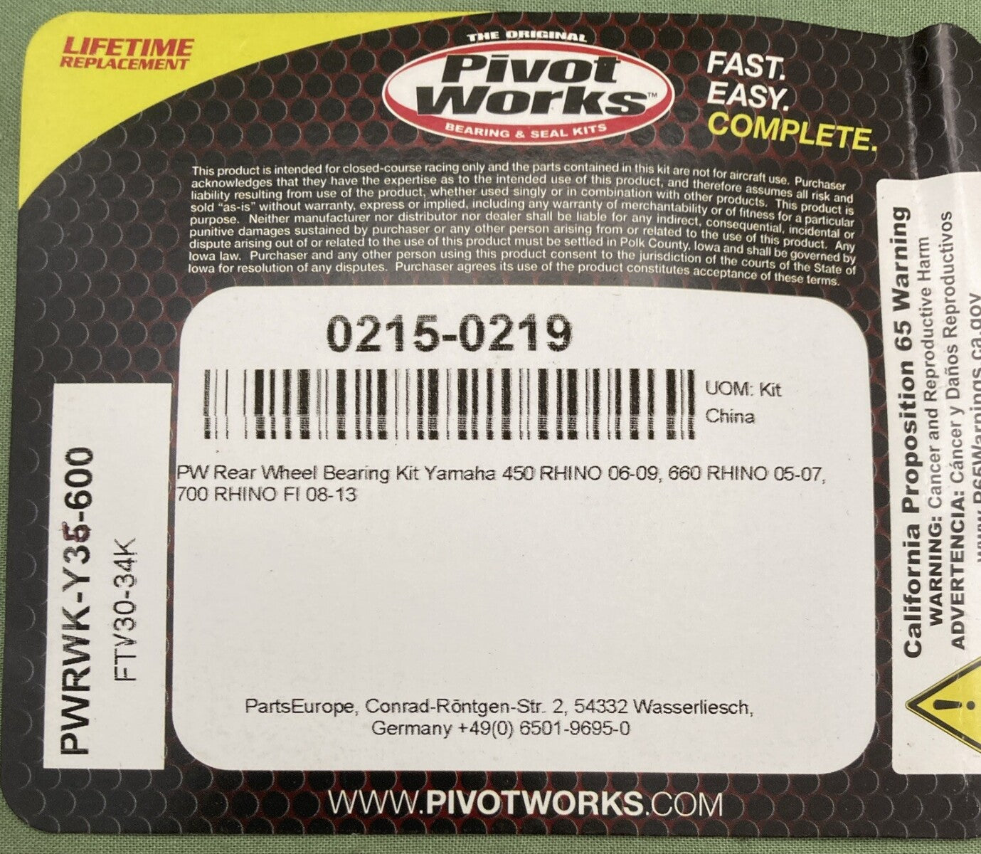 NEW PIVOT WORKS PWRWK-Y35-600 REAR WHEEL BEARING KIT YAMAHA 0215-0219