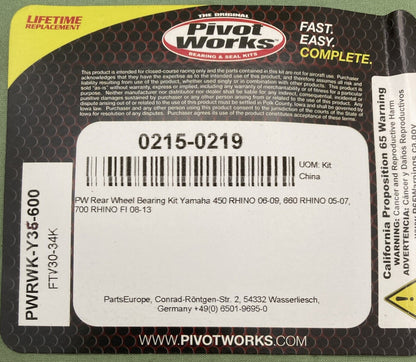 NEW PIVOT WORKS PWRWK-Y35-600 REAR WHEEL BEARING KIT YAMAHA 0215-0219
