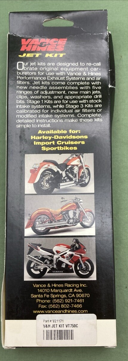 NEW VANCE & HINES V21171 HIGH PERFORMANCE JET KIT STAGE 1 HONDA VT750C ACE 98-03