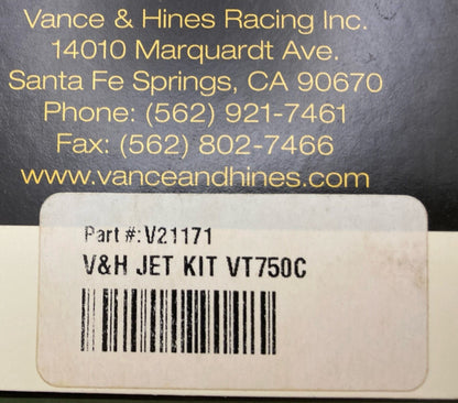 NEW VANCE & HINES V21171 HIGH PERFORMANCE JET KIT STAGE 1 HONDA VT750C ACE 98-03