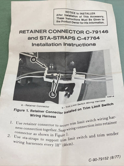 NEW MERCURY QUICKSILVER 79146/47764 RETAINER CONNECTOR AND STA-STRAPS