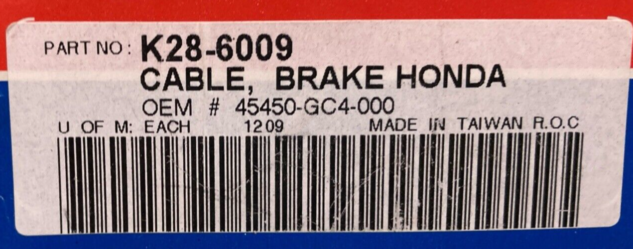 NEW PARTS UNLIMITED K28-6009 BRAKE CABLE, HONDA 45450-GC4-000