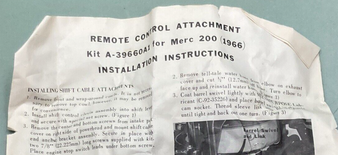 NEW GENUINE MERCURY 39660A1 REMOTE CONTROL ATTACHMENT KIT MERC 200
