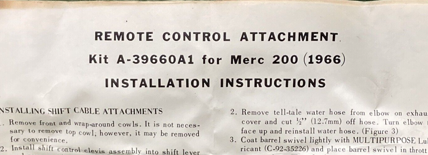NEW GENUINE MERCURY 39660A1 REMOTE CONTROL ATTACHMENT KIT MERC 200 60 110