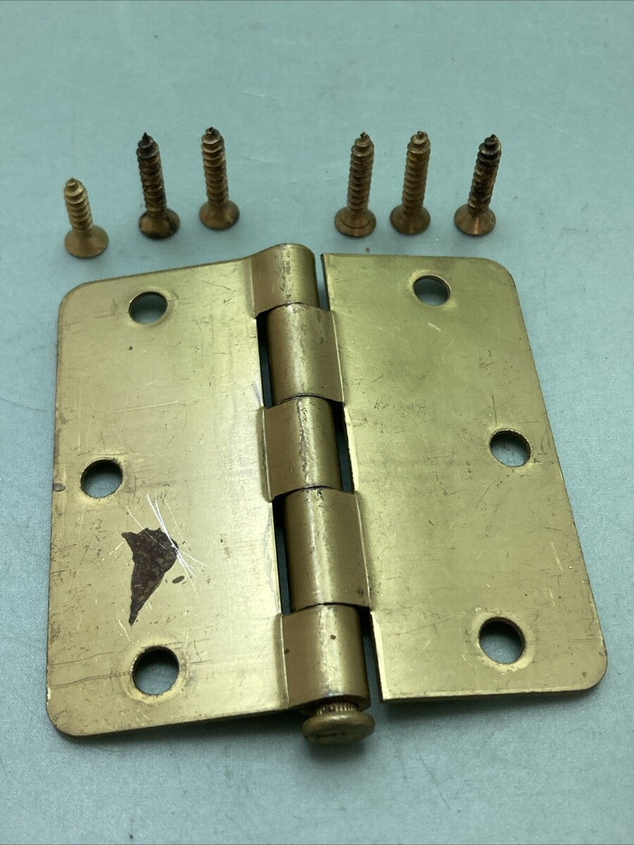 QTY 2 LAWERENCE 4X4 BRASS COLORED ROUND HINGES WITH SCREWS