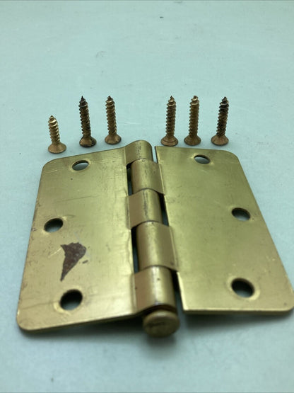 QTY 2 LAWERENCE 4X4 BRASS COLORED ROUND HINGES WITH SCREWS