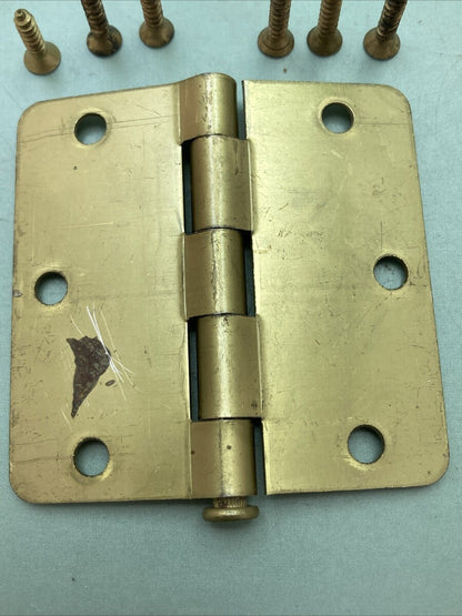 QTY 2 LAWERENCE 4X4 BRASS COLORED ROUND HINGES WITH SCREWS