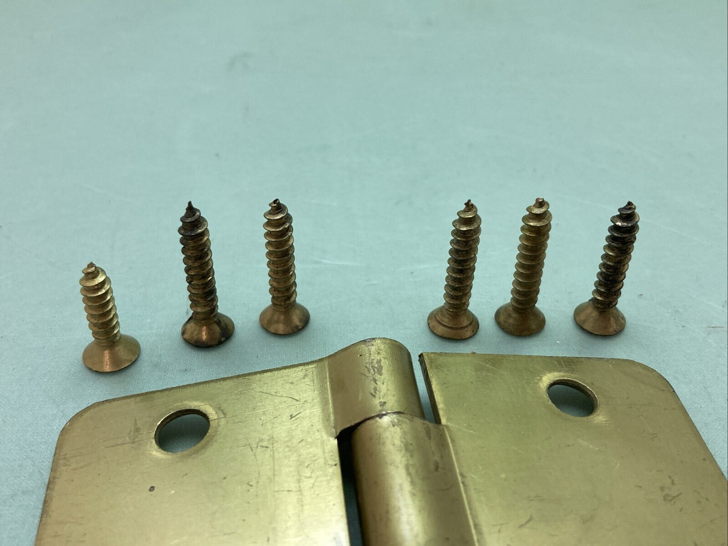 QTY 2 LAWERENCE 4X4 BRASS COLORED ROUND HINGES WITH SCREWS