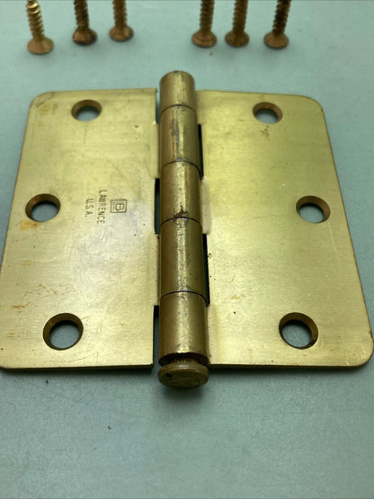 QTY 2 LAWERENCE 4X4 BRASS COLORED ROUND HINGES WITH SCREWS