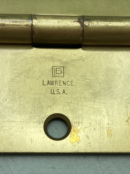 QTY 2 LAWERENCE 4X4 BRASS COLORED ROUND HINGES WITH SCREWS