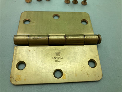 QTY 2 LAWERENCE 4X4 BRASS COLORED ROUND HINGES WITH SCREWS