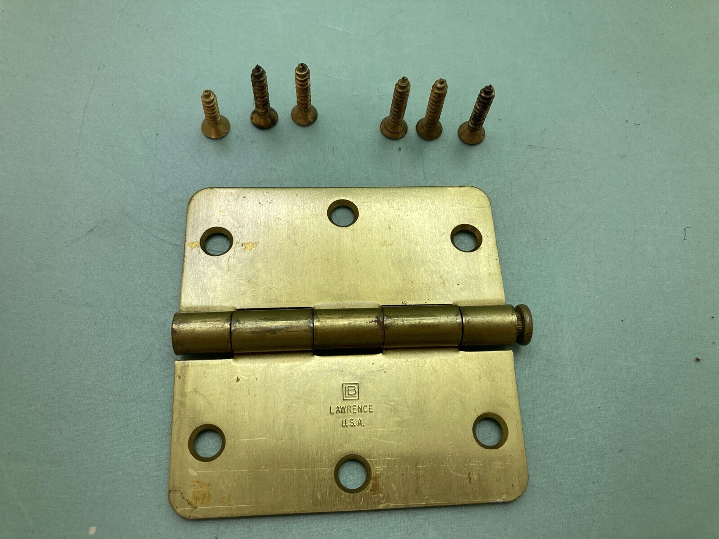 QTY 2 LAWERENCE 4X4 BRASS COLORED ROUND HINGES WITH SCREWS