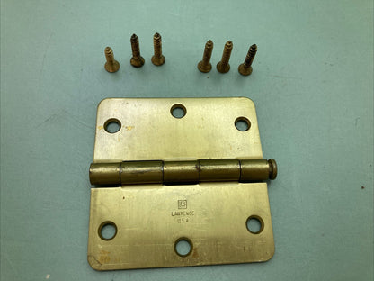 QTY 2 LAWERENCE 4X4 BRASS COLORED ROUND HINGES WITH SCREWS