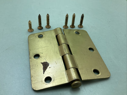 QTY 2 LAWERENCE 4X4 BRASS COLORED ROUND HINGES WITH SCREWS