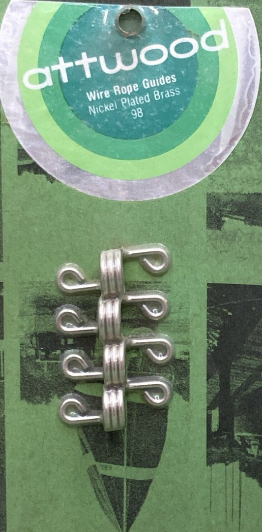 NEW GENUINE ATTWOOD 98 WIRE ROPE GUIDE NICKEL PLATED BRASS SET OF 4