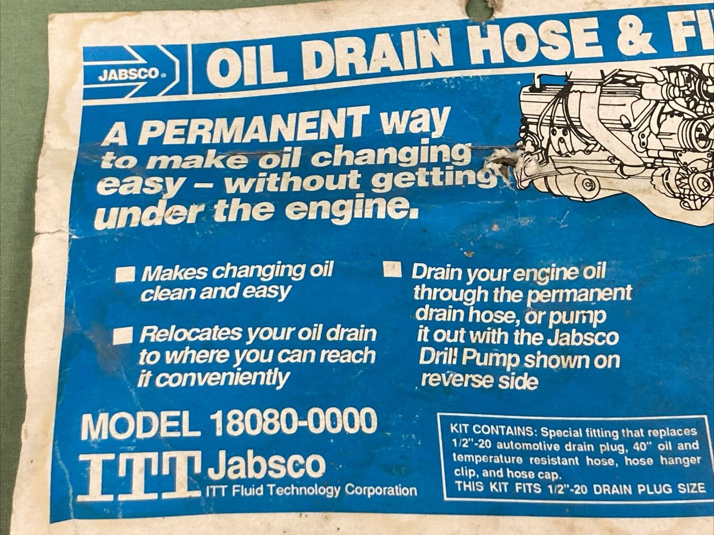 NEW GENUINE JABSCO 18080-0000 OIL DRAIN HOSE & FITTING KIT 1/2"-20 PLUG