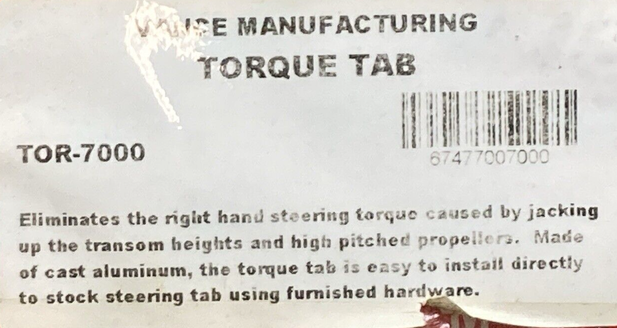 NEW VANCE MANUFACTURING TOR-7000 TORQUE TAB W/ HARDWARE