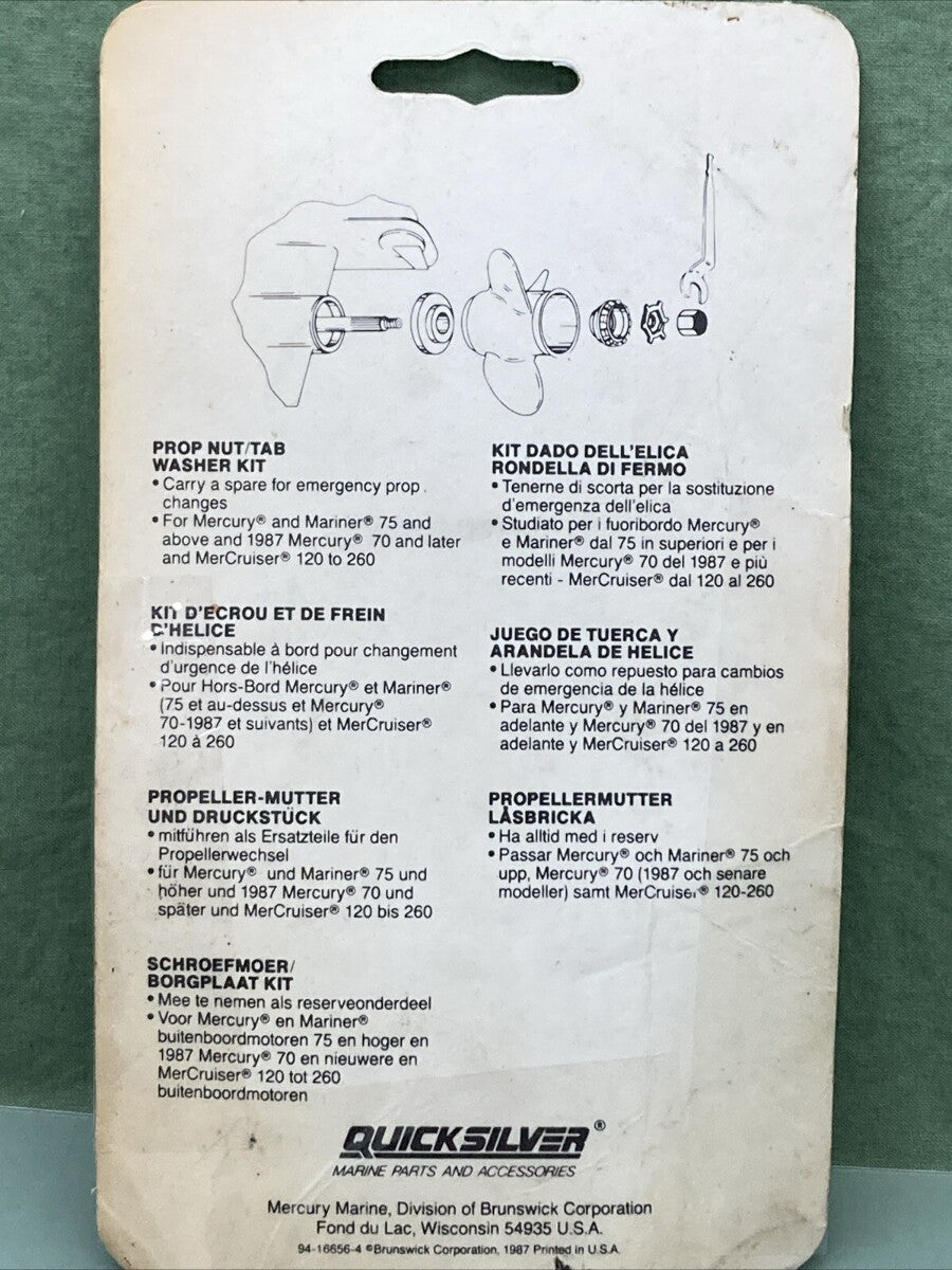 NEW MERCURY QUICKSILVER 11-52707A 1 PROPELLER NUT, INCOMPLETE KIT