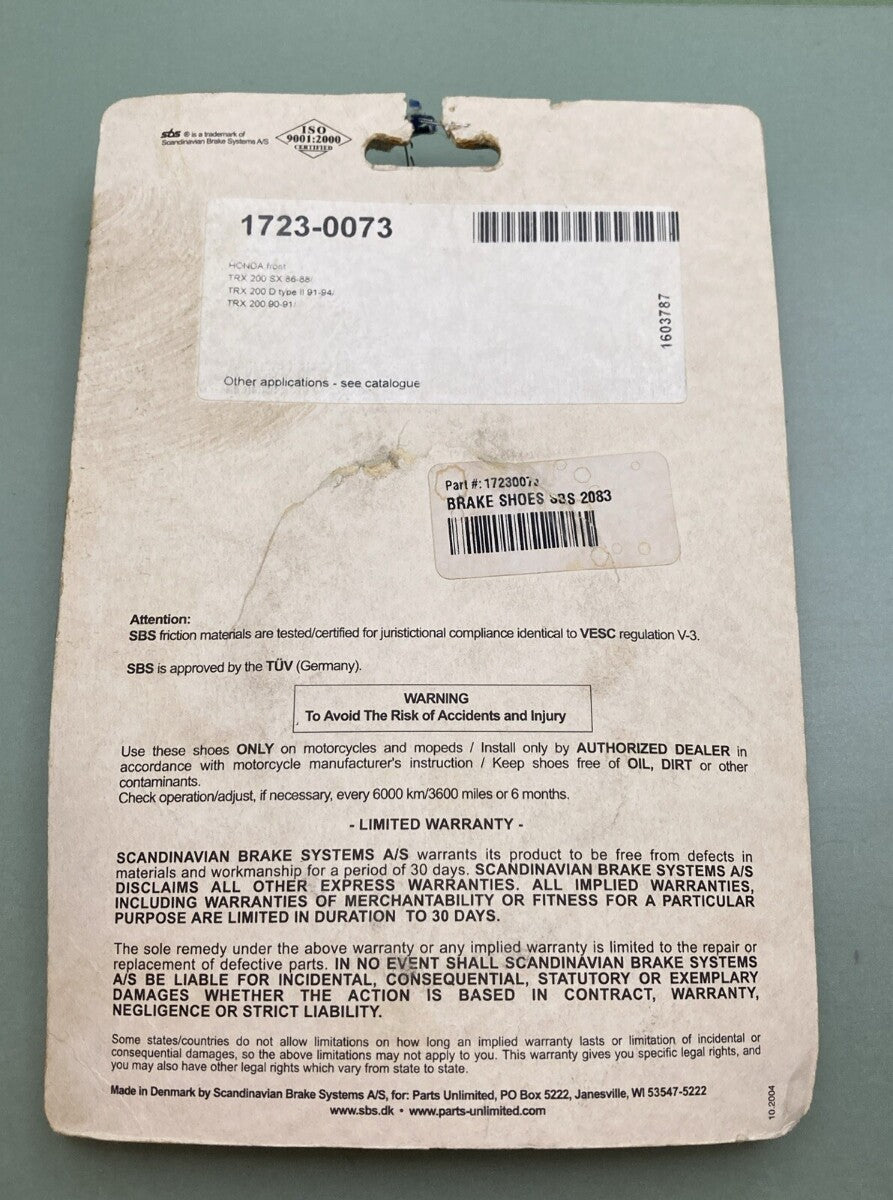 NEW PARTS UNLIMITED 1723-0073 / 2083 BRAKE SHOES HONDA