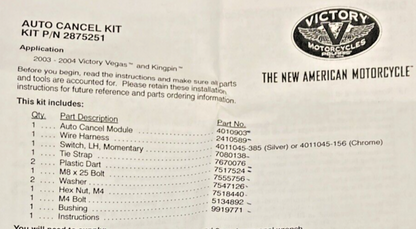 NEW GENUINE VICTORY 2875258 AUTO CANCEL KIT VEGAS, KINGPIN, 03-04