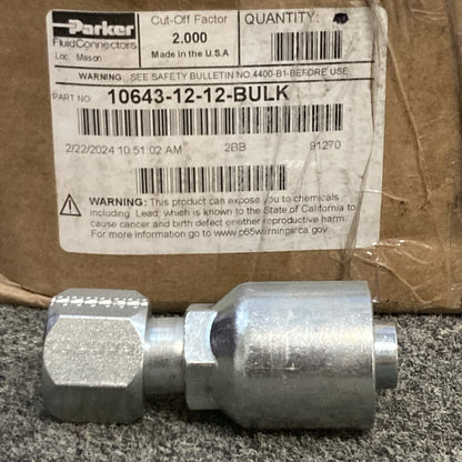 NEW PARKER 10643-12-12 3/4" Straight Hydraulic Hose Fitting JIC 37° Flare Swivel