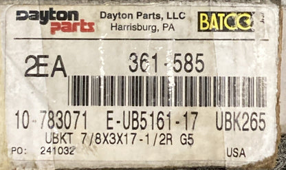 NEW DAYTON 361-585 U-BOLT SET UBAS 7/8X3X17-1/2R GRADE 5