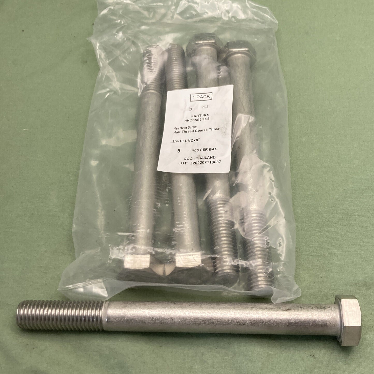 QTY 5 NEW GENUINE BRIKKSEN HHCSSS3/4C8 3/4-10 X 8 HEX HEAD CS S/S F593D