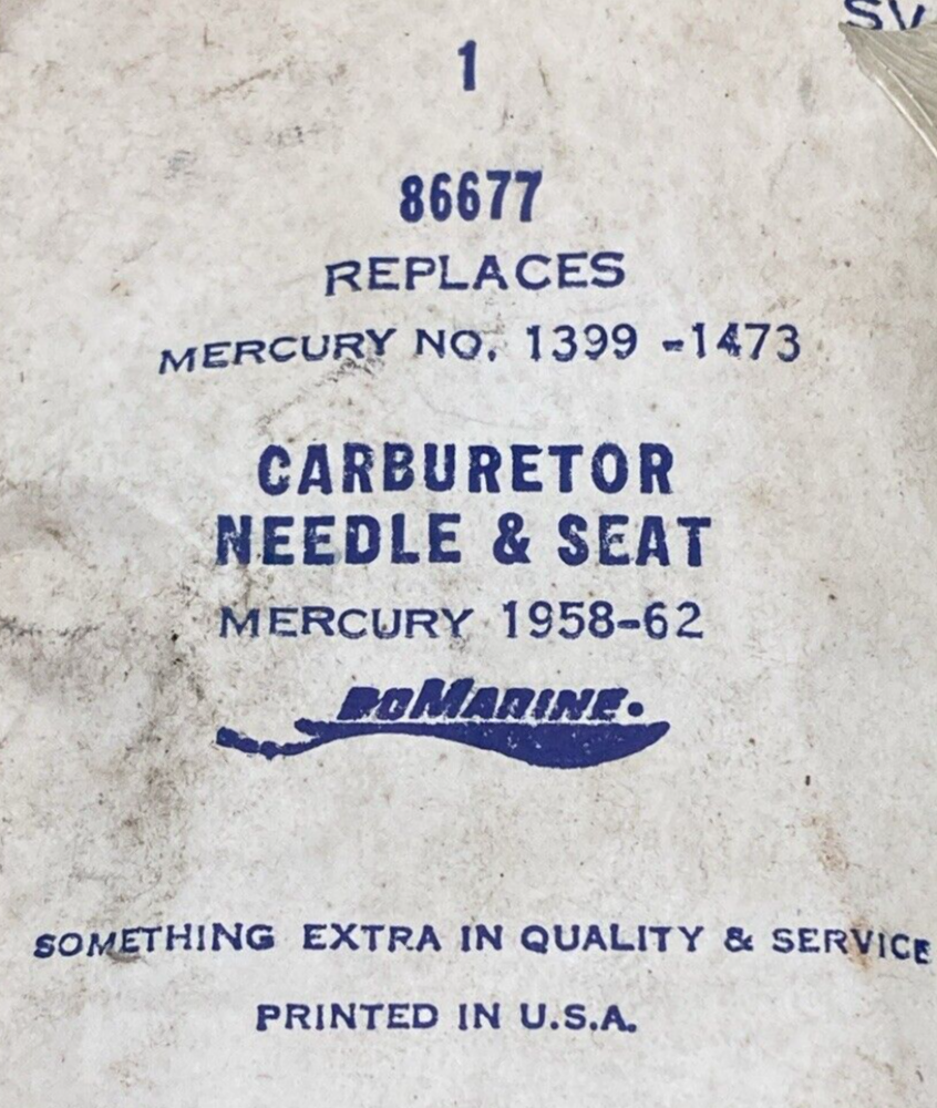 NEW BO MARINE 86677 CARBURETOR NEEDLE AND SEAT MERCURY 1399-1473