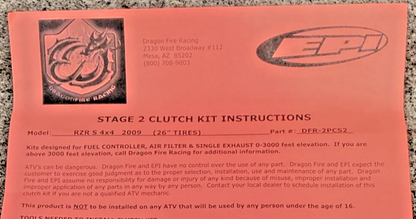 NEW GENUINE EPI DFR-2PCS2 CLUTCH KIT STAGE 2, POLARIS RZR S 4X4 09