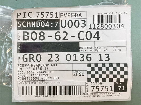 NEW GENUINE FRIEGHTLINER GRO-23-0136-13 SCREW-HEADLAMP ADJ
