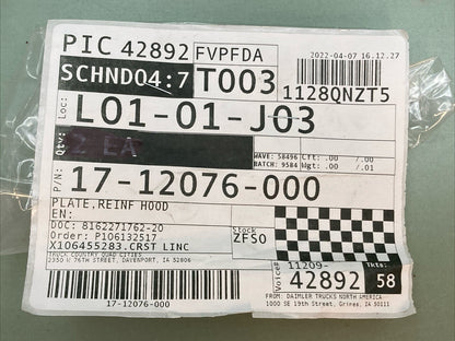 QTY 2 NEW GENUINE FRIEGHTLINER 17-12076-000 PLATE.REINF HOOD