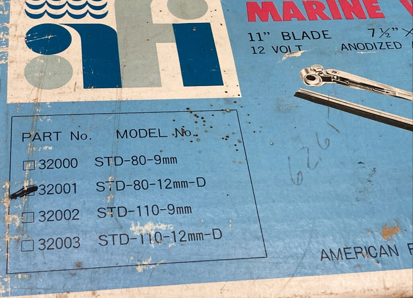 NEW AFI 32001 MARINE WINDSHIELD WIPER KIT STD 80-12MM-D, 11" BLADE, 12V