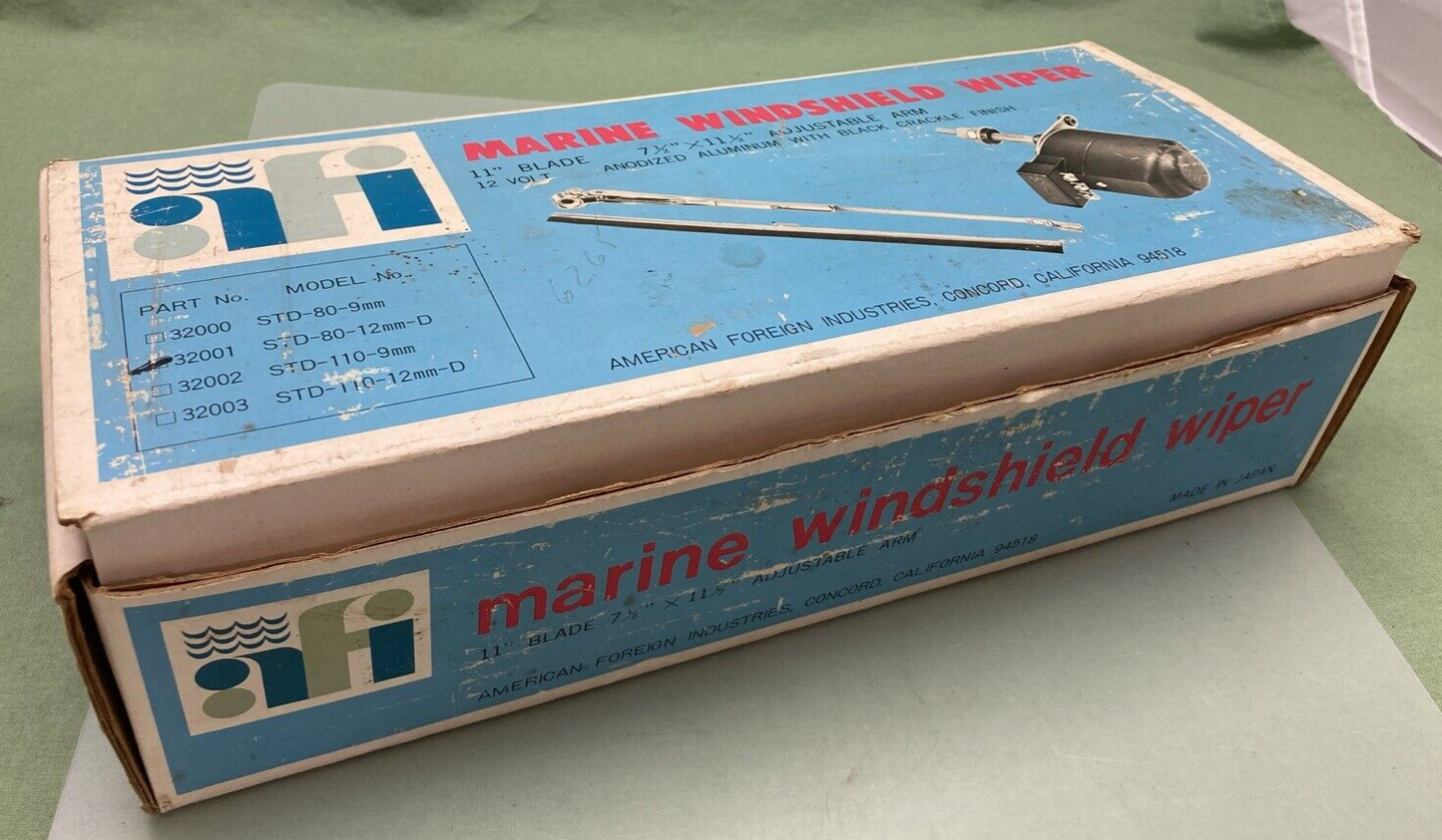 NEW AFI 32001 MARINE WINDSHIELD WIPER KIT STD 80-12MM-D, 11" BLADE, 12V