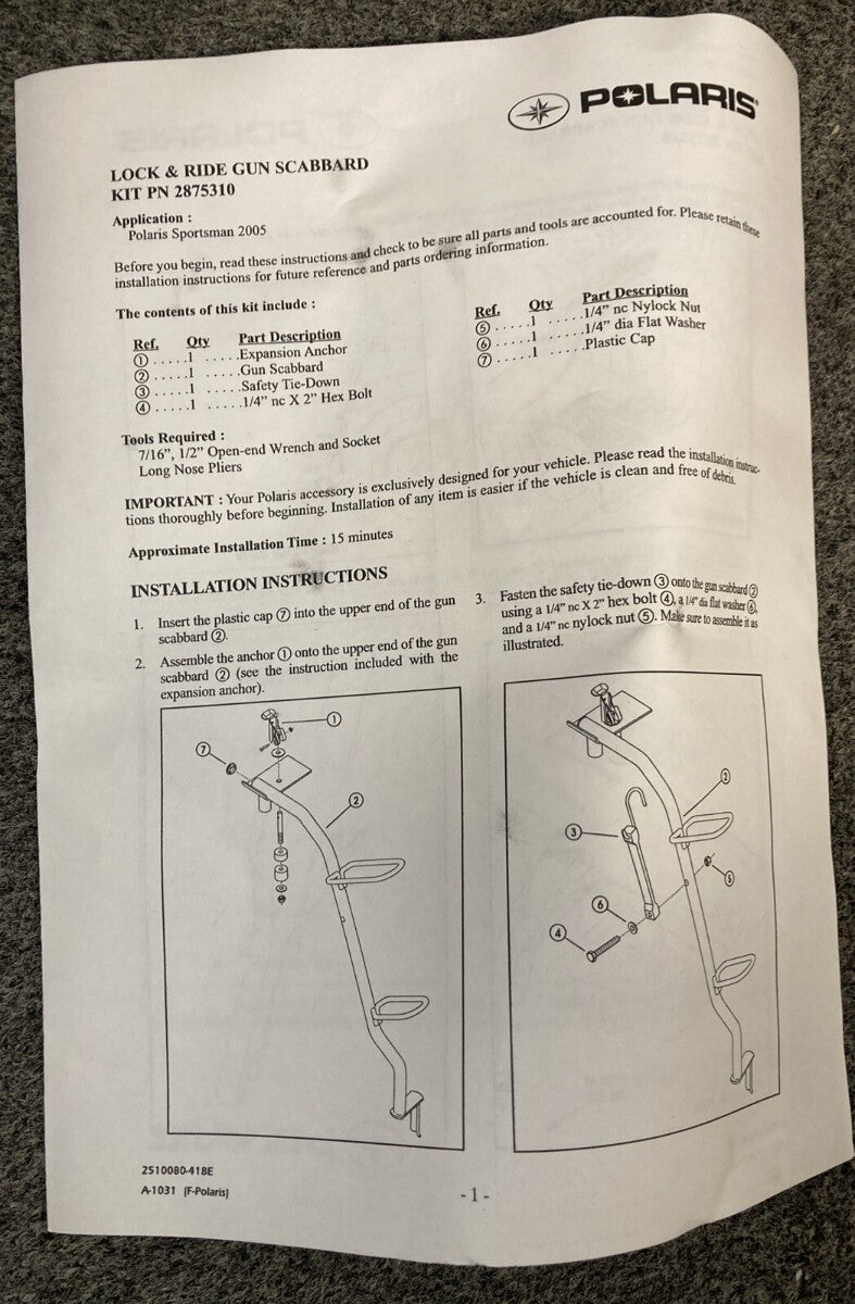 NEW GENUINE POLARIS 2875310 GUN SCABBARD MOUNT RH