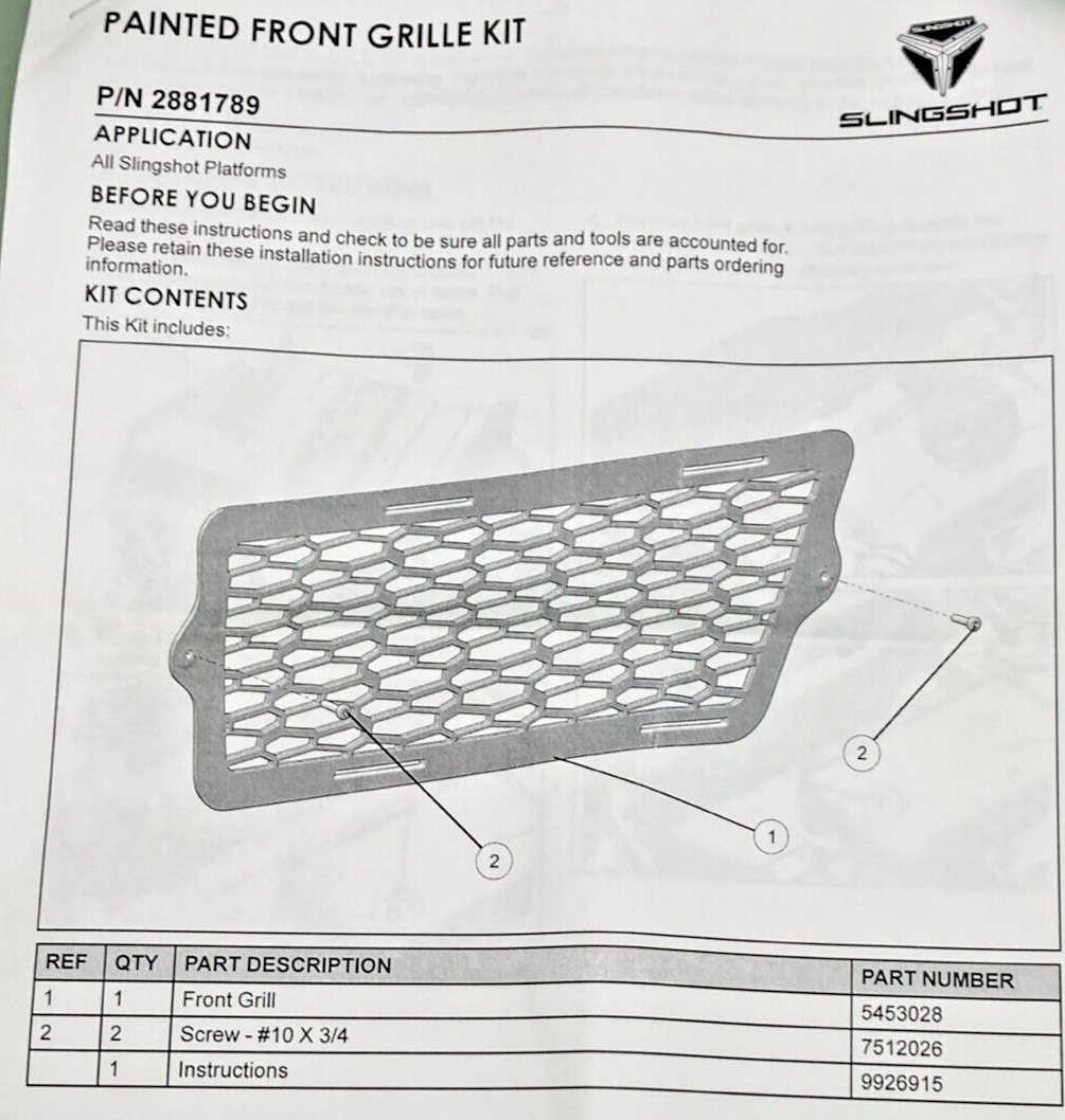 NEW GENUINE POLARIS 5439864 GRILL FRONT, BLACK Slingshot